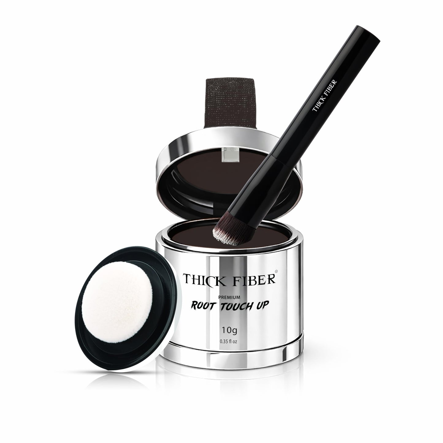THICK FIBER Root Touch Up Powder with Brush – Covers Grey Roots, Thinning Hair & Bald Spots – Sweat & Water Resistant for Men & Women (Dark Brown, 0.35 Ounce (Pack of 1))