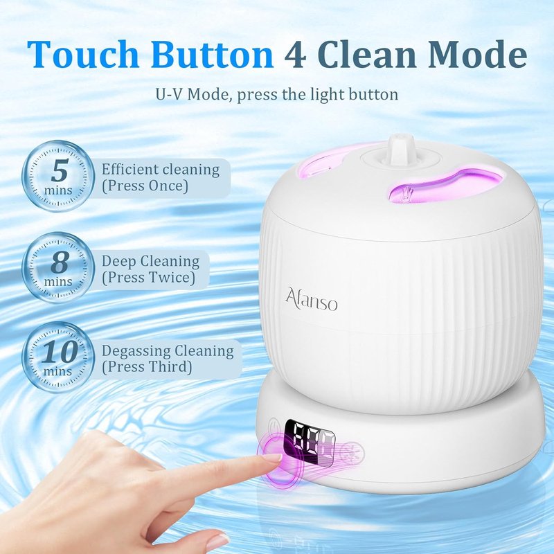 Ultrasonic Retainer Cleaner Machine - Portable 50kHz Dental Cleaner for Aligners, Braces & Jewelry | 4 Modes, Travel-Friendly