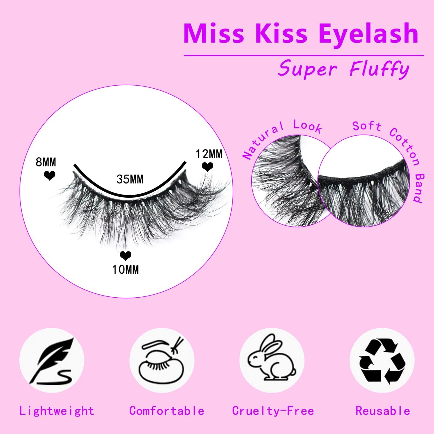 Miss Kiss 6 Pairs Lashes, Cat Eye Natural Look Volume Spike Lash, Soft Fluffy Faux Mink Eyelashes, Wispy Manga Russian C Curl Eye Lash, 3D False Lashes Strip 12 MM