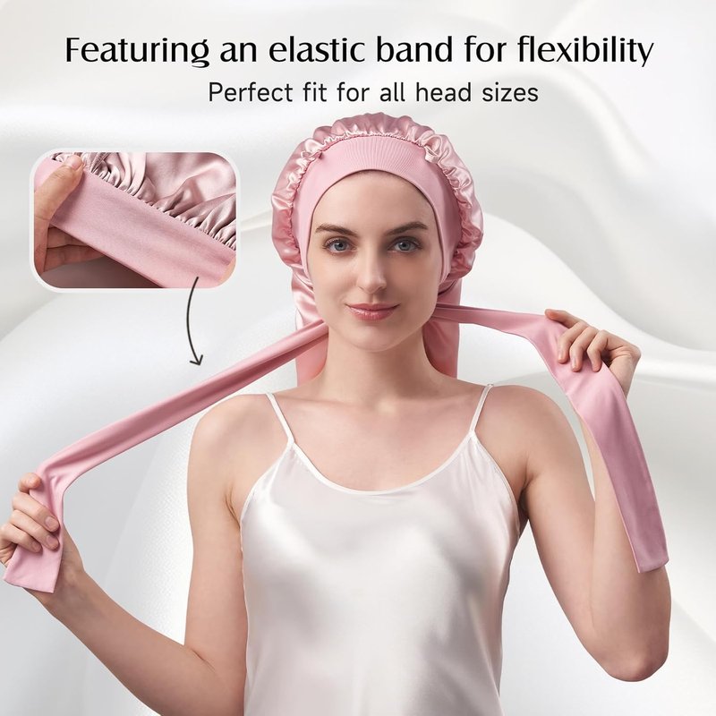 100% Pure Mulberry Silk Bonnet - Double-Layered Sleep Cap for Long Hair | 22 Momme, Pink