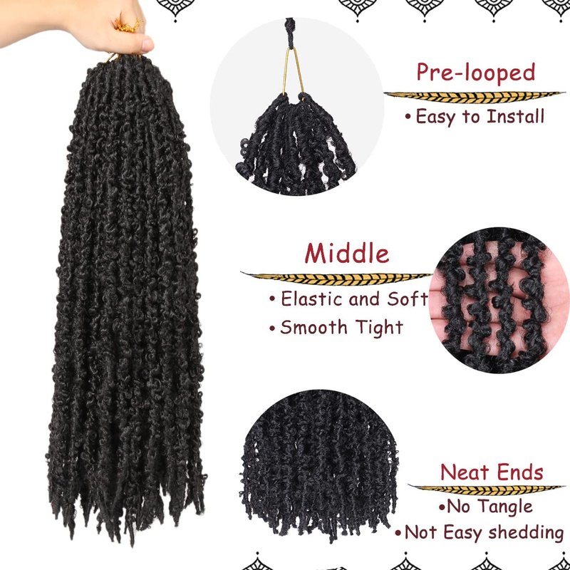 Beverlee 20 Inch Butterfly Locs Crochet Hair - 6 Packs Soft Messy Distressed Faux Locs in Black #1B