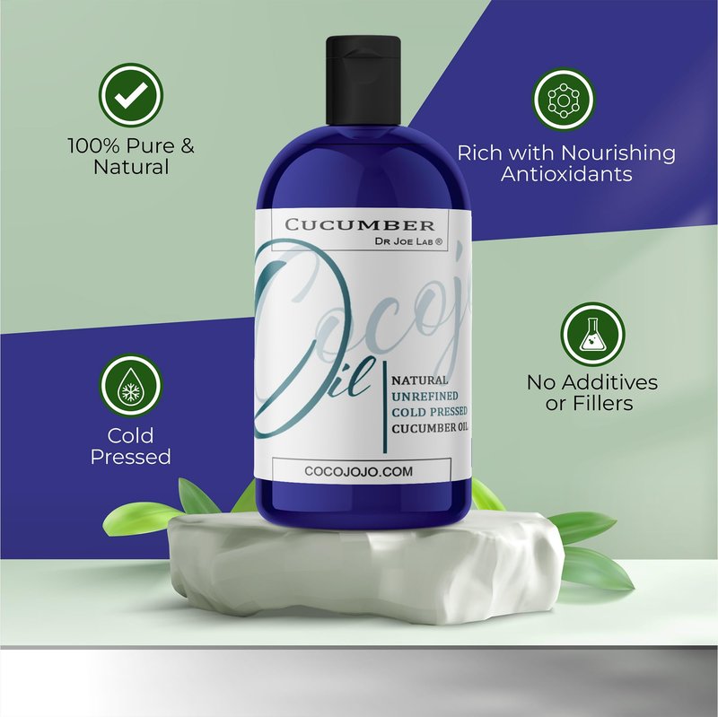 Dr Joe Lab Cucumber Seed Oil - Pure, Unrefined, Cold Pressed, Undiluted, Non-GMO, Virgin Carrier Oil for Skin, Hair, Nails, Body, Face, Beard - 16 Ounces - Nourishing Hydrating Moisturizing Bulk