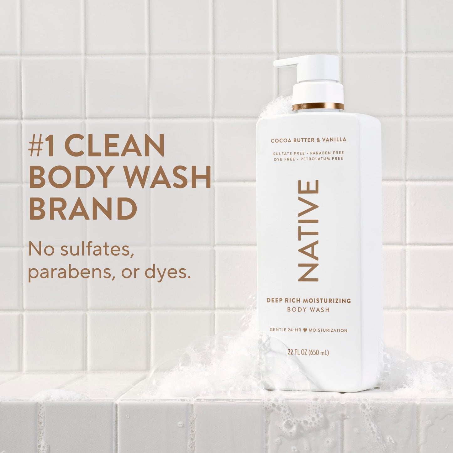 Native Moisturizing Body Wash| Contains Naturally Derived Ingredients | For Women & Men, Sulfate, Paraben, & Dye Free Leaving Skin Soft and Hydrated, 22 oz
