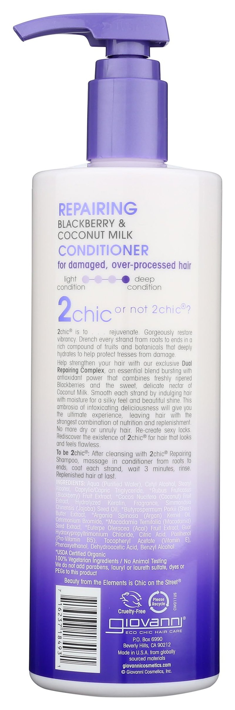 GIOVANNI Color Safe 2Chic Repairing Conditioner Is 100% Color-Safe And Nourishes Hair With A Proprietary Blend Of Vitamins, Antioxidants, And Omega Fatty Acids Without Stripping Color - 24 Oz