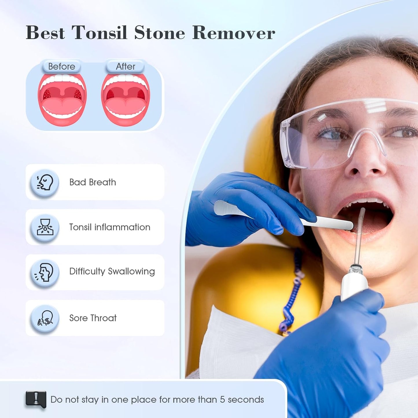 Tonsil Stone Remover Vacuum - 5X Magnifying Mirror, 3 Modes & LED Light | Oral Care Water Flosser