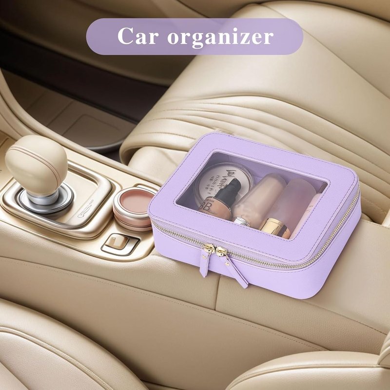 Travel Makeup Set - Waterproof Transparent Cosmetic Bag & Toiletry Organizer | Purple, L+M+Slim