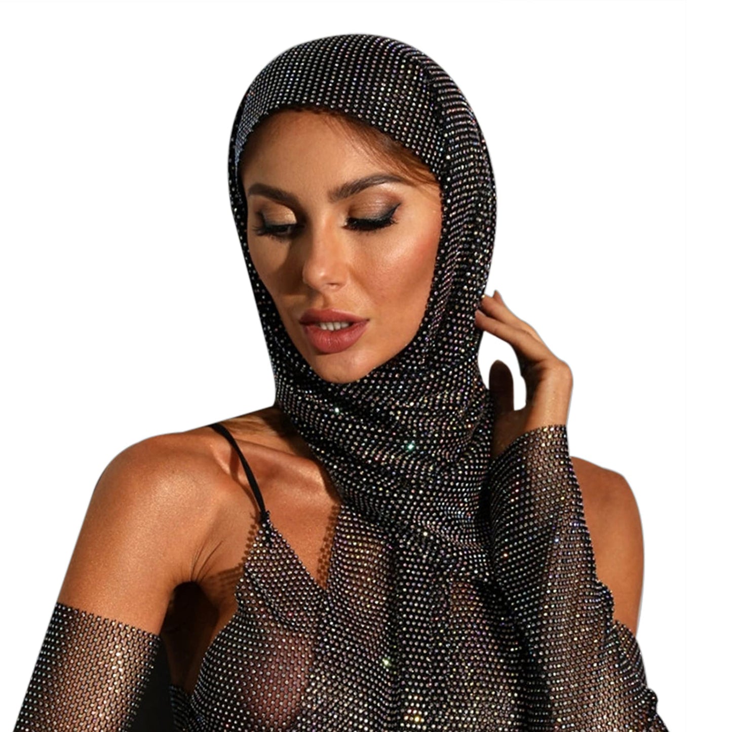 Eilova Orityle Sparkly Rhinestone Mesh Headband Crystal Head Scarf Kerchiefs Turban Party Nightclub Rave Edge Hair Bandana