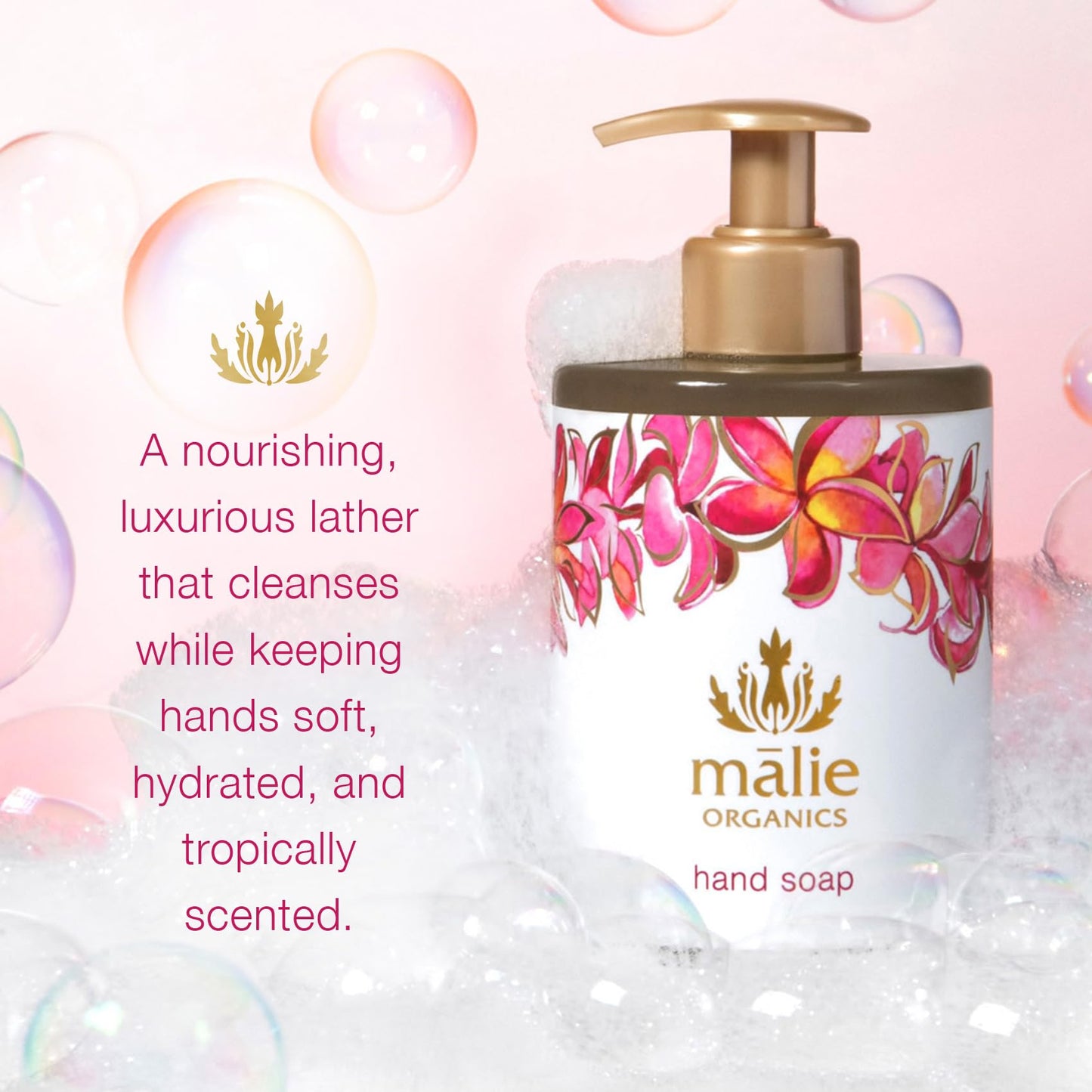 Mālie Organics Hand Soap, Plumeria, 13.5 oz, Organic Moisturizing Hand Wash with Aloe + Hawaiian Hydrosols, Vegan
