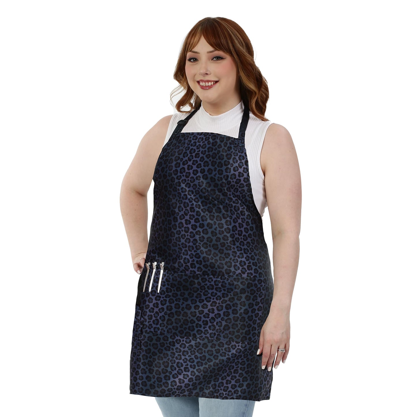Plum Hill Black Leopard Cosmetology Apron for Hair Stylist, Nail Tech, Esthetician, Make-up Artist - Waterproof Bleach Proof - Hairdresser Apron with Pockets - Animal Print