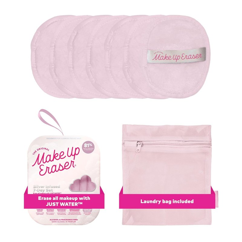 MakeUp Eraser 7-Day Set - Effortlessly Remove All Makeup with Water | Silver Infused, 7ct