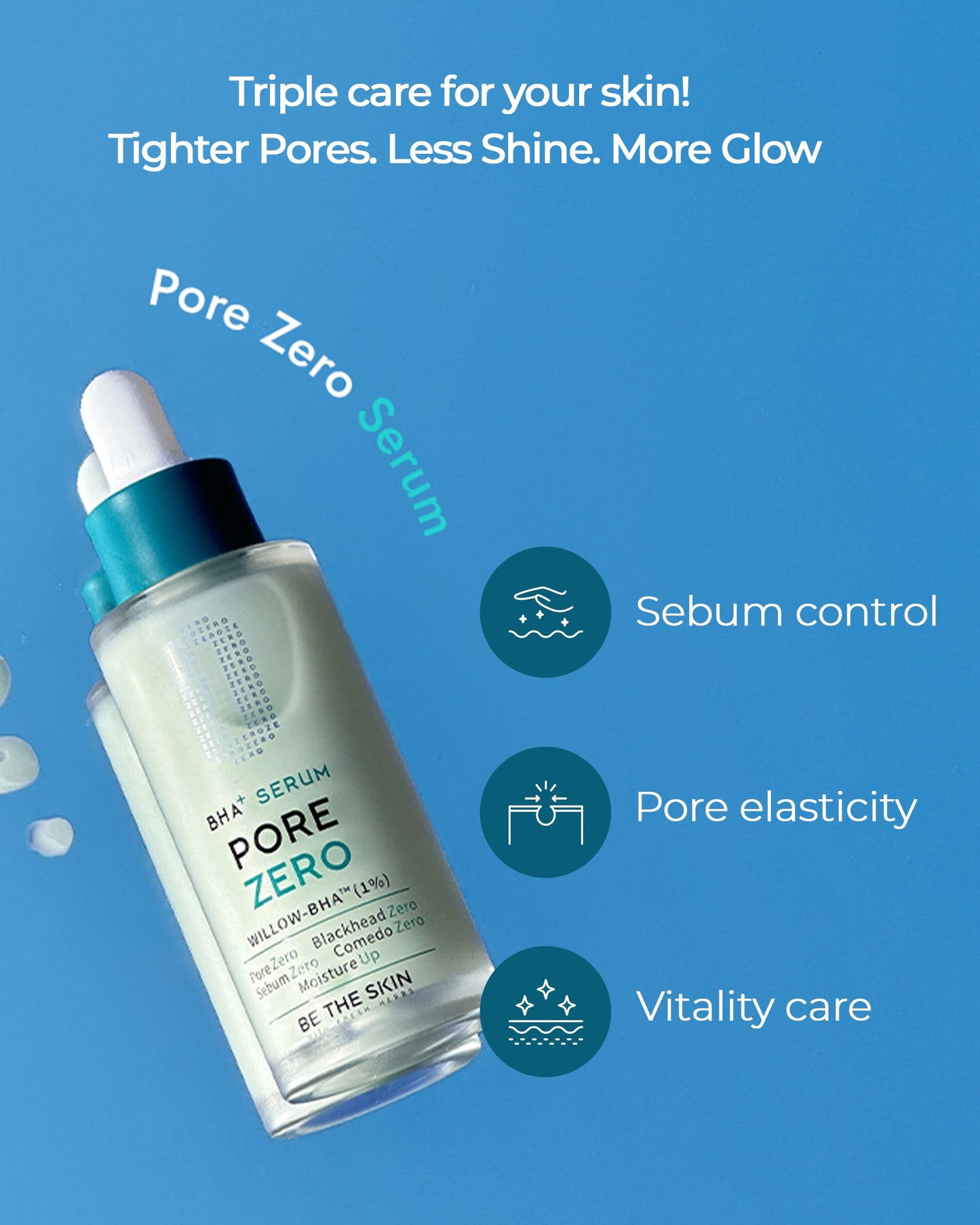 BE THE SKIN Pore Zero BHA Exfoliating Serum (30ml), Natural Willow Bark BHA + AHA, Helps Clear Clogged Pores & Blackheads Without the Sting, Cica Soothing for Oily Sensitive Skin