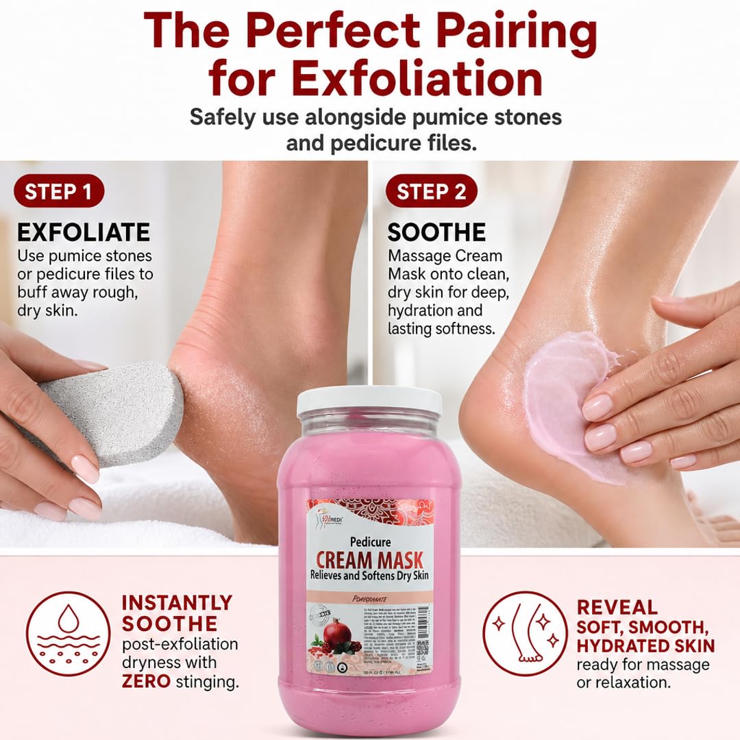 SPA REDI Hydrating Cream Mask & Massage Lotion – Hyaluronic Acid, Amino Acids & Pomegranate | Alcohol-Free Moisturizer for Dry Skin, Calluses & Post-Exfoliation | Professional Salon Use | 128 oz