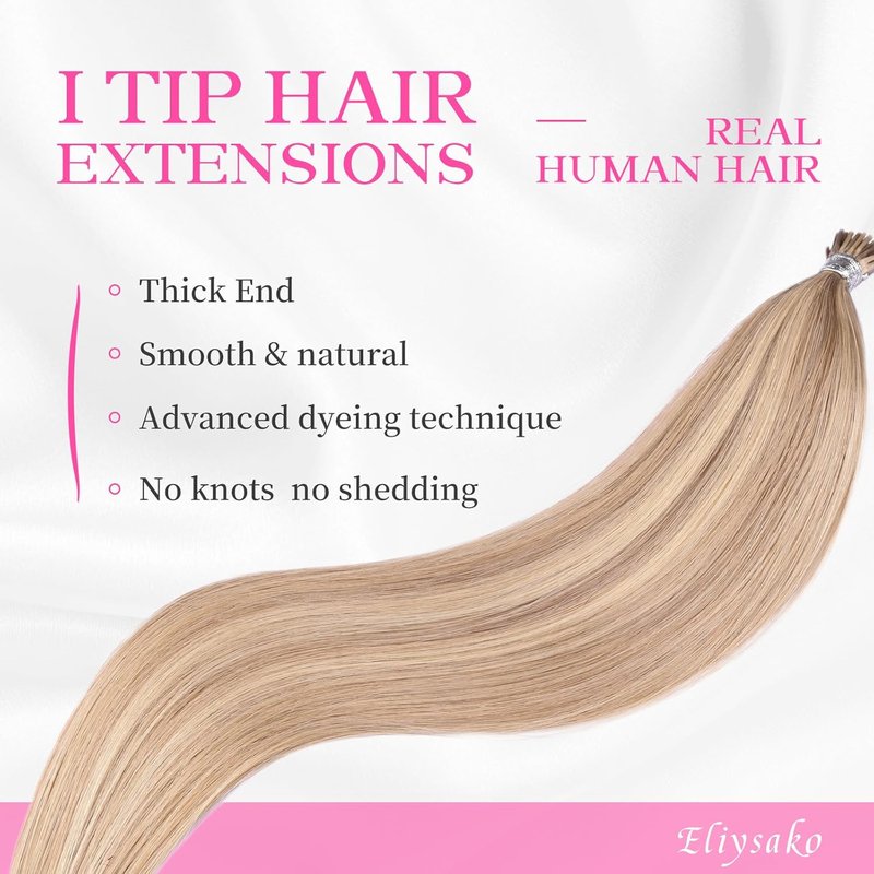 I Tip Hair Extensions - 50g Human Hair, Blonde & Dark Blonde Mix | 14-Inch Soft & Natural Cold Fusion