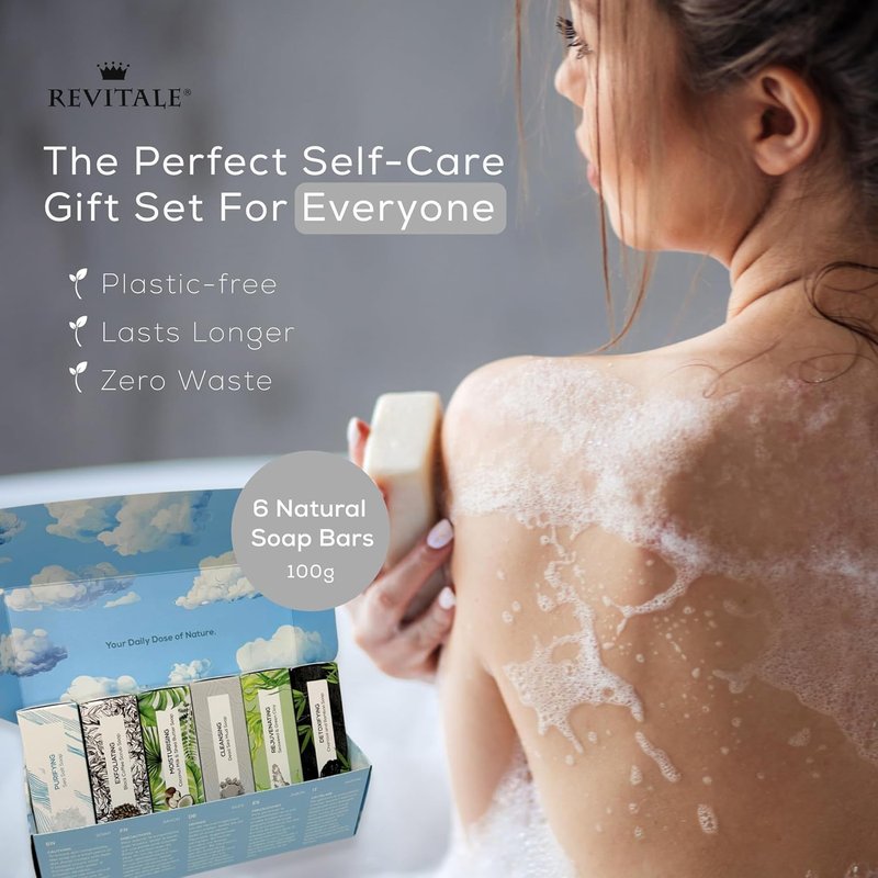 Revitalé Natural Cleansing Soap Bars Set - 6 x 100g | Daily Hand, Face & Body Wash Gift Set