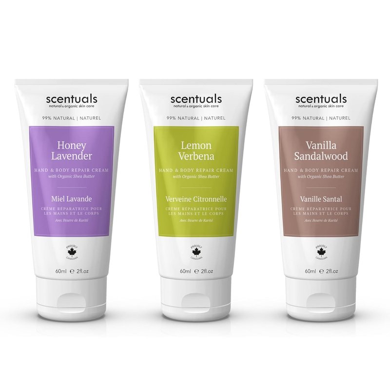 Hand Cream Set - Moisturizing Shea Butter & Cocoa Butter | 3 Scents: Lemon Verbena, Honey Lavender, Vanilla Sandalwood - 60 ml