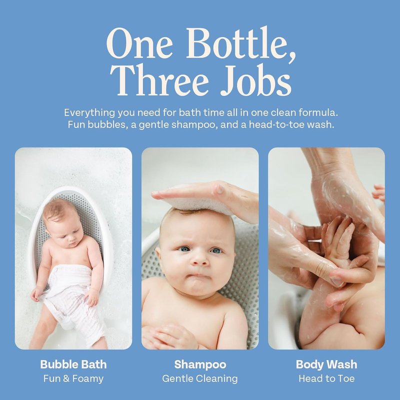 Flanders Baby Bubble Bath - Tear-Free 3-in-1 Shampoo & Body Wash | Hypoallergenic Cleanser with Jojoba, Coconut & Argan Oil | 15oz Pump Bottles, 2 Pack (30oz Total)