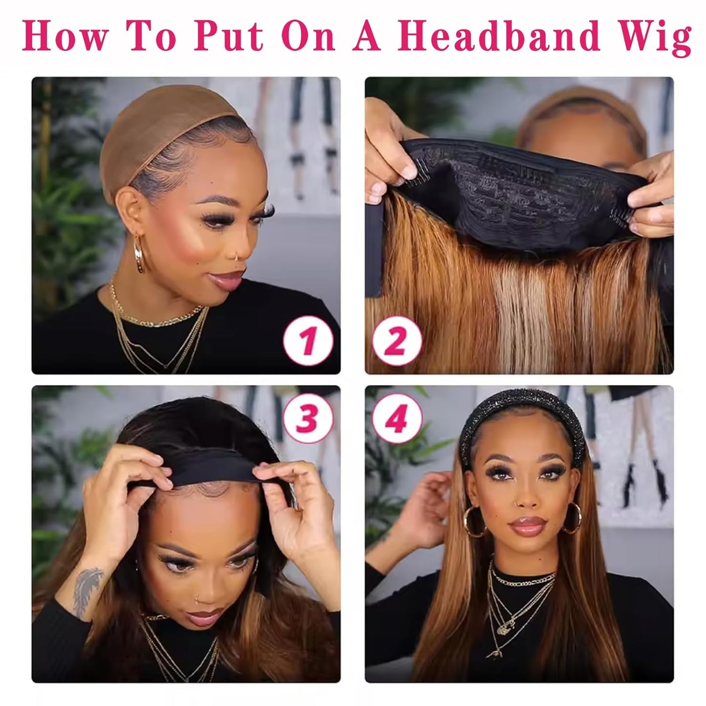 Ombre Headband Wig - 22 Inch Straight Human Hair | Glueless #2/30 Highlights, 150% Density for Black Women