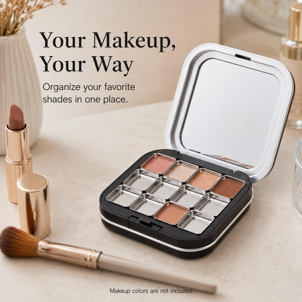 FRCOLOR 2 Pack Magnetic Makeup Palette Empty, Small Empty Eyeshadow Palette with 12 Grids, Mini Travel Makeup Organizer, Refillable Cosmetic Pan Case for DIY Depotting Blush Lipstick Contour Powder