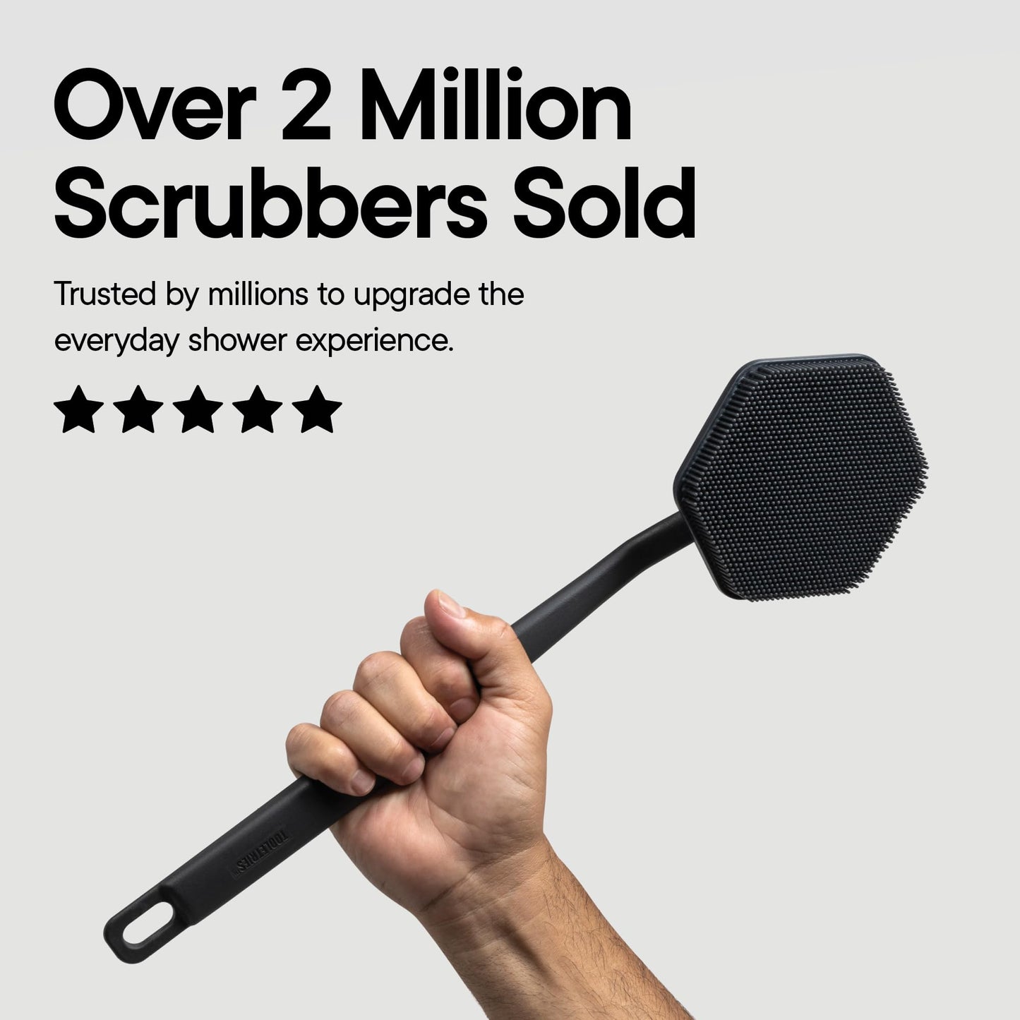 TOOLETRIES Silicone Back Scrubber with Hook, Exfoliating Body & Bath Brush, Long Ergonomic Handle, Non-Slip Grip for Hard-to-Reach Areas, Hygienic Silicone Bath Accessory for Men & Women - Charcoal