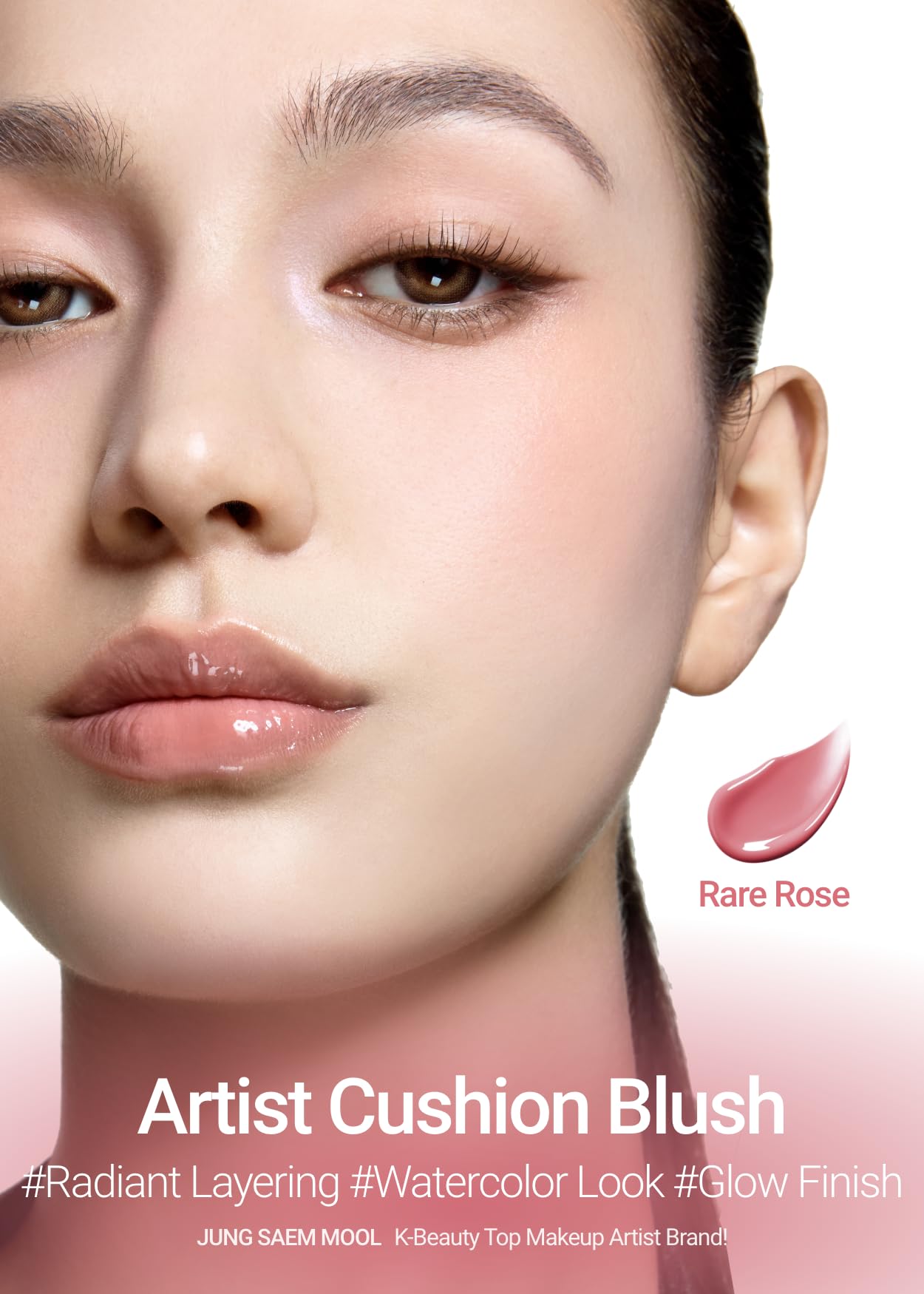 JUNG SAEM MOOL Artist Cushion Blush | Easy to Blend with Puff, Buildable Liquid Blush for Cheeks with a Natural & Dewy Finish, Korean Makeup (Dewy | Rare Rose)