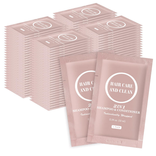 Travel Shampoo & Conditioner, 2 in 1 Shampoo Set Bulk, Mini Size Small Men Women Essential Cleansing Toiletries Amenities for Hotel, Shelter/Homeless/Nursing Home/Charity 0.34 Fl Oz(Pack of 100）