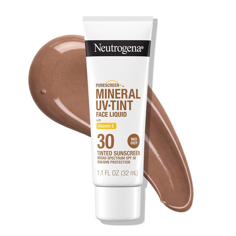 Neutrogena Tinted Sunscreen for Face SPF 30 | Broad Spectrum Mineral with Zinc Oxide & Vitamin E, Medium Deep, 1.1 fl oz