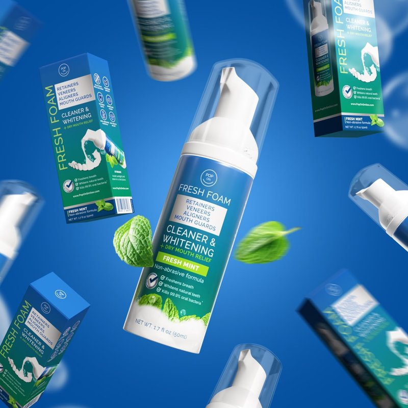 Aligner & Retainer Cleaner Foam – Dry Mouth Relief, Compatible with Invisalign, Aligners, Retainers, Mouth Guards, Night Guards, Veneers, Whitens, Freshens, 3% Hydrogen Peroxide, Mint - 50ml, 2 PC
