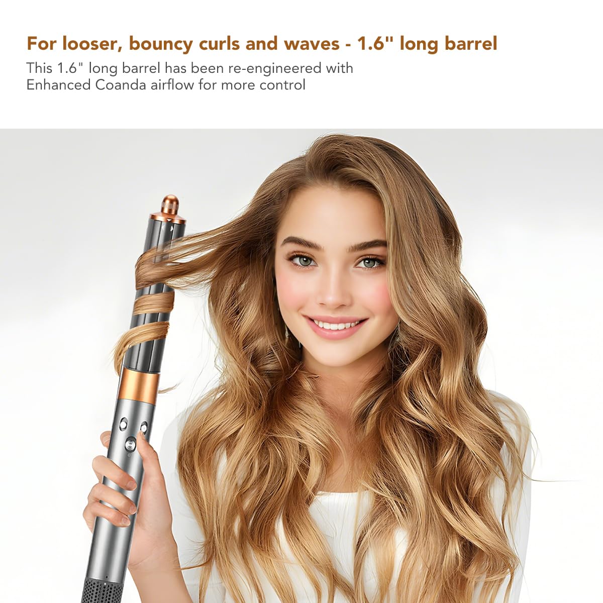 1.6 Inch Long Barrel Attachment for Dyson Airwrap, 40mm Curling Barrel Auto-Wrap Attachment for Dyson Airwrap HS01 HS05 HS08, Copper,971889-07