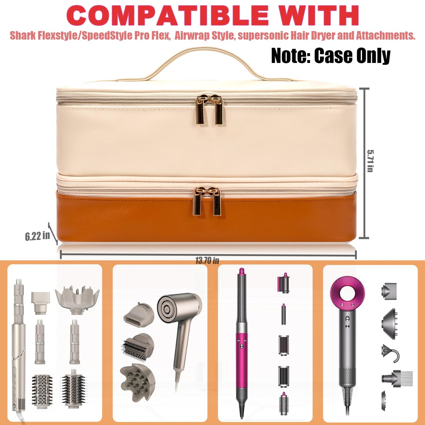 Travel Carrying Case for Hair Dryer Shark Flexstyle FlexFusion Airwrap Brush Double Layer Storage Bag Hair Accessories Tools Storage Case for Revlon Hairdryer Styler/Shark SpeedStyle Organizer Bag