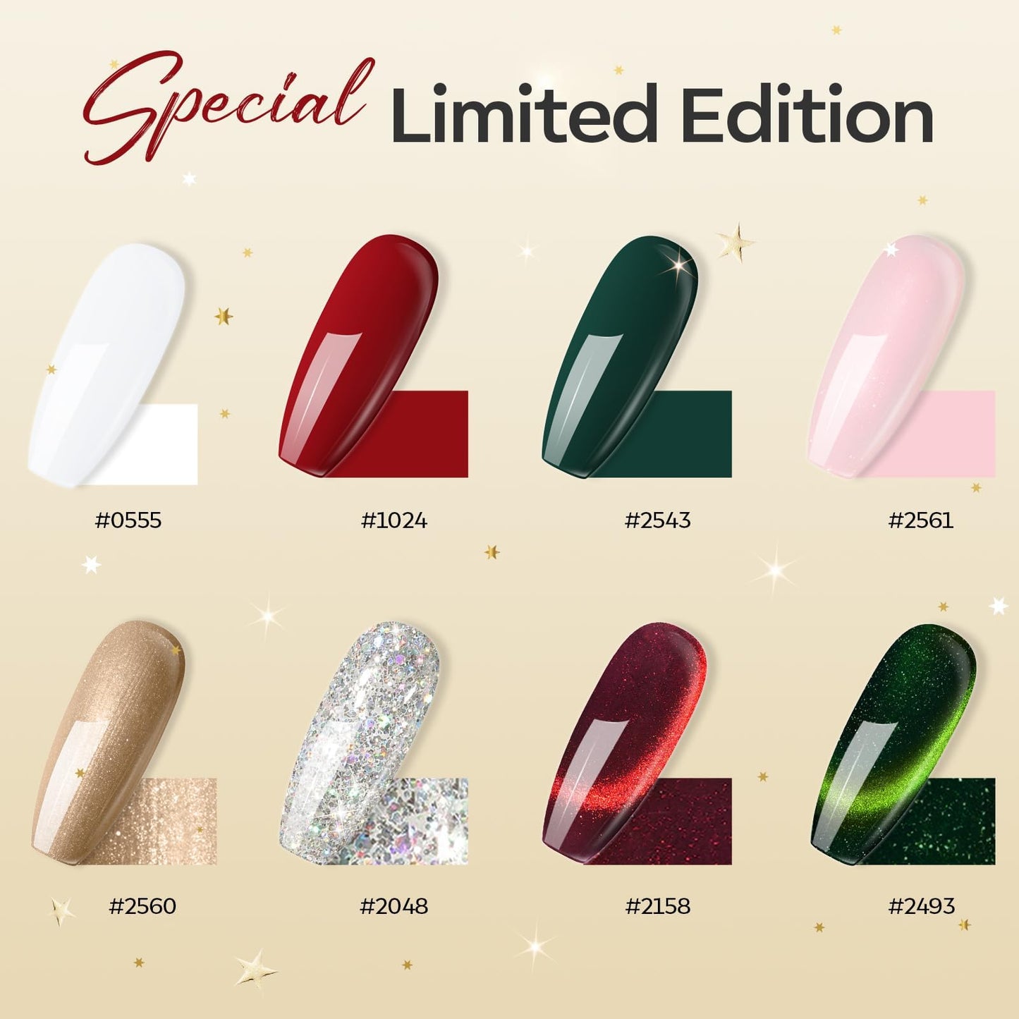 Modelones 8 Colors Gel Nail Polish Kit with U V light, Green Cat Eye Red Gold Sparkle White Glitter Pink Complete Manicure Set Nail Strengthener Base Top Coat Chrome Powder Holiday Gift for Women
