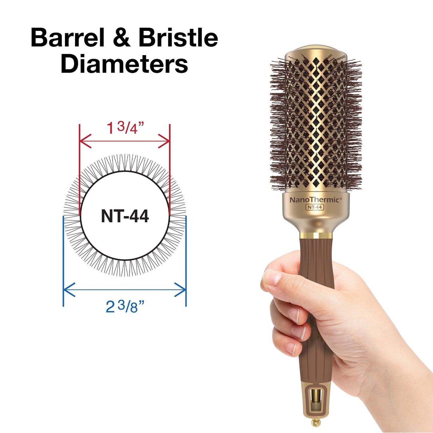 Olivia Garden NanoThermic Ceramic + Ion Round Thermal Hair Brush - Not Electrical - Professional Blowout Brush for Normal to Thick Hair, NT-44 1 3/4"