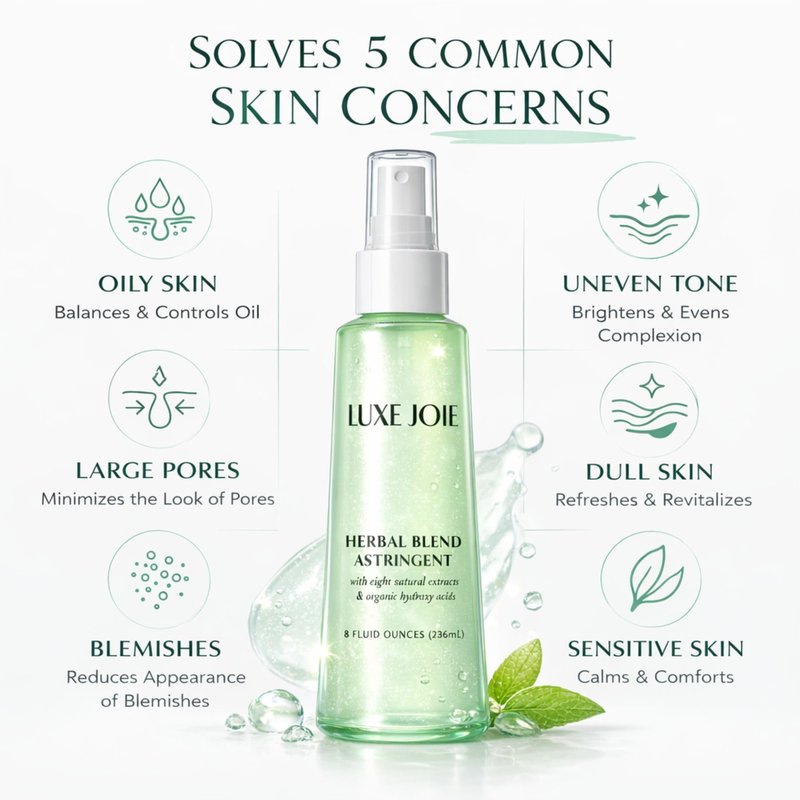 LuxeJoie Astringent Toner Spray – Witch Hazel & Willow Bark Facial Toner for Oily & Combination Skin – Botanical Pore Refining Toner Mist – Herbal Blend Astringent for Oil Control – 8 oz
