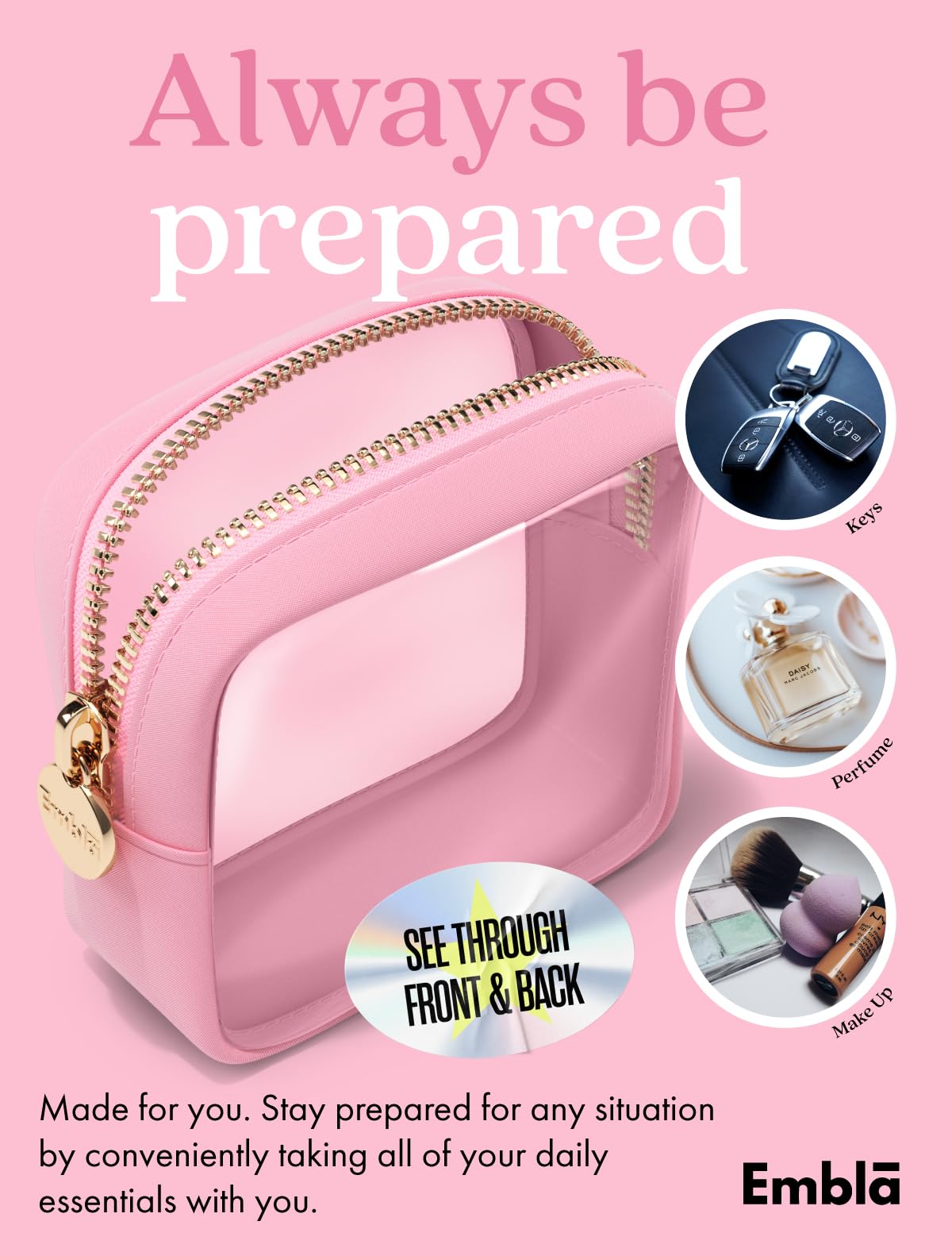 Clear Makeup Bag Zipper Pouch, Transparent Cosmetic Case Organizer, TSA Approved Travel Toiletry Case, Travel Accessories Essentials Makeup Tote for Women, Mini Cute Make up Bag for Purse - Black