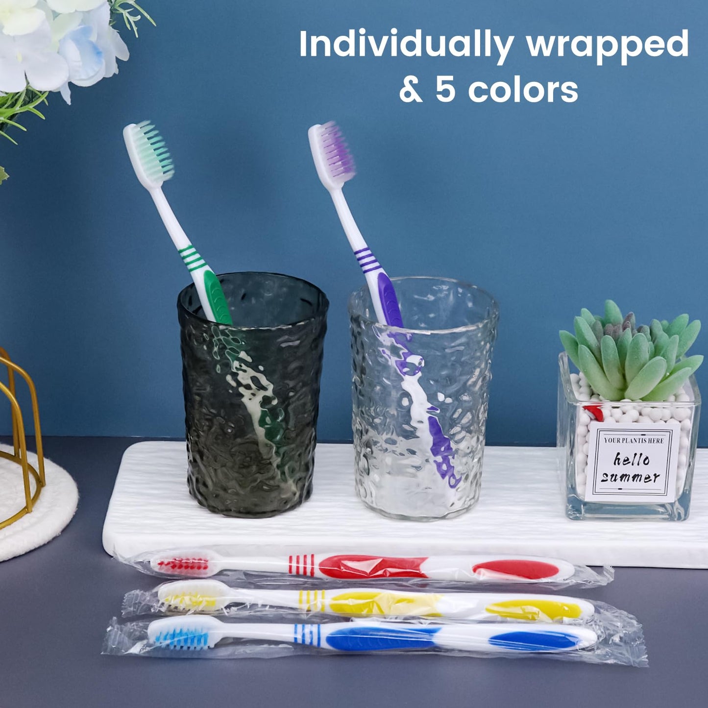 SLequipo 200 pcs Bulk Toothbrushes Individually Wrapped, Colorful Manual Disposable Travel Toothbrush for Adult, Kid, Soft Bristles for Travel, Hotels (5 Colors)