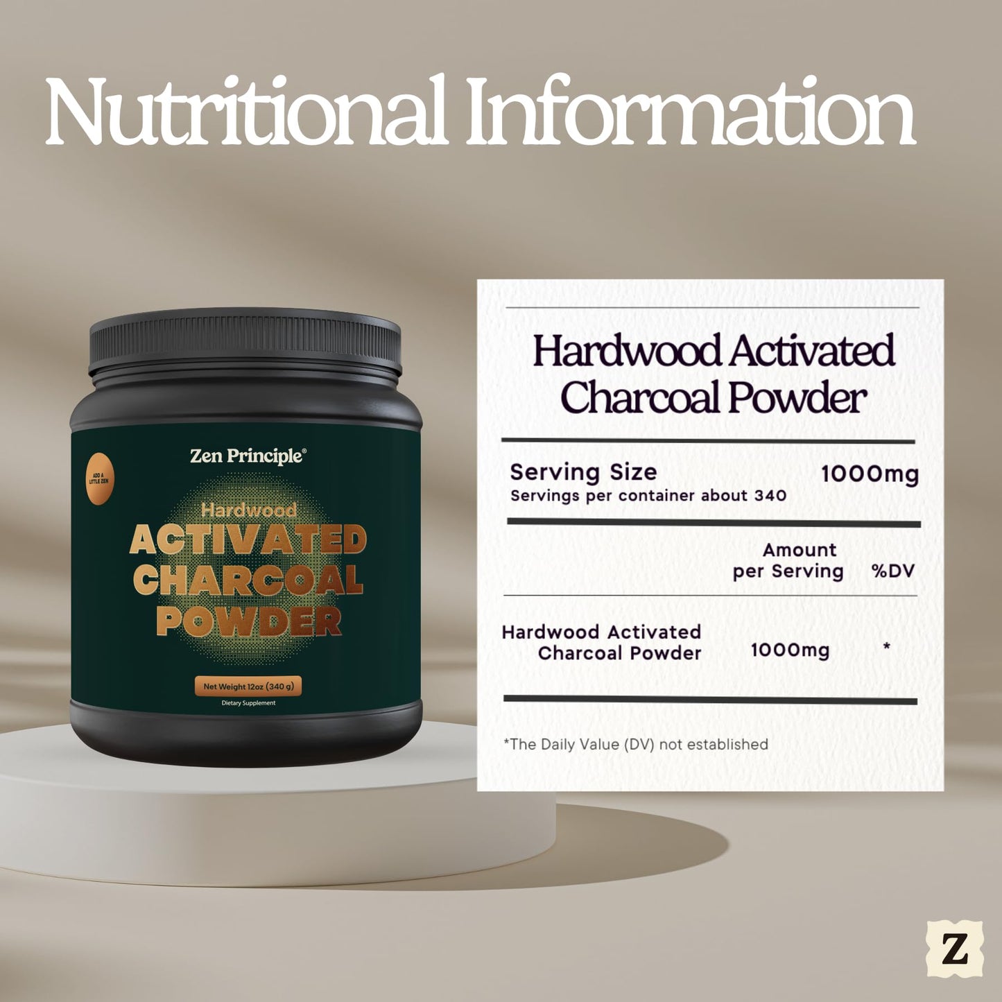 Zen Principle Activated Charcoal Powder only from USA Hardwood Trees. All Natural. Whitens Teeth, Rejuvenates Skin and Hair, Supports Better Digestion. Free Scoop Included. 12 oz.