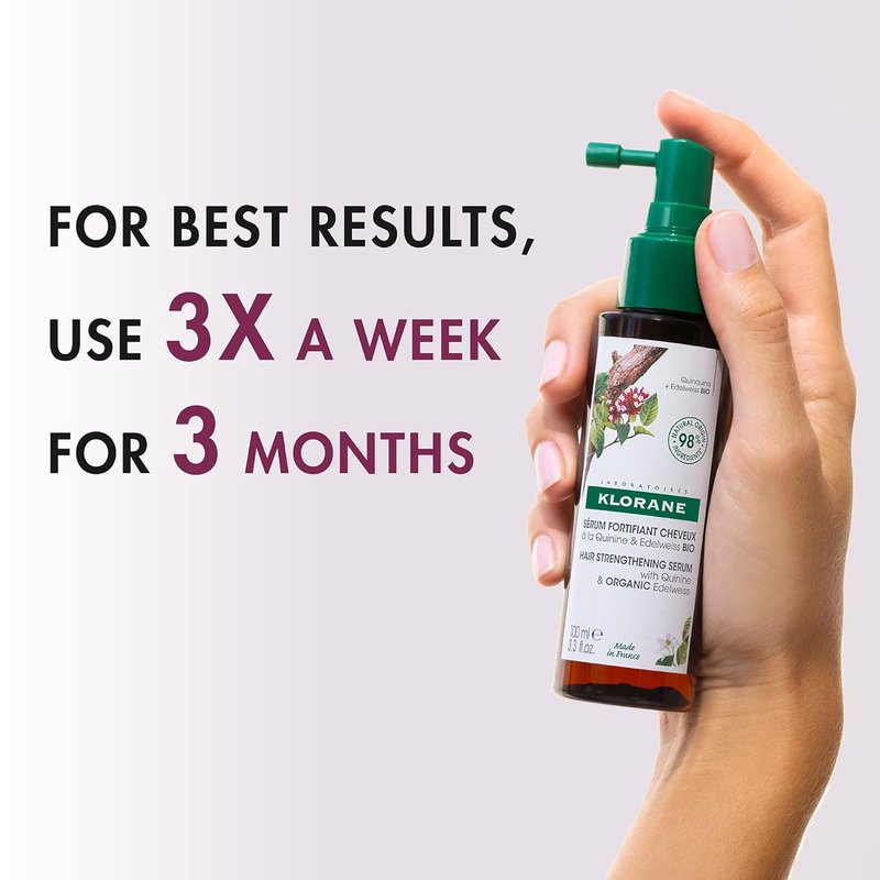 Klorane Intense Strengthening Serum - Quinine Hair Thinning Solution | Non-Greasy Leave-In Formula - 3.3 fl. oz.