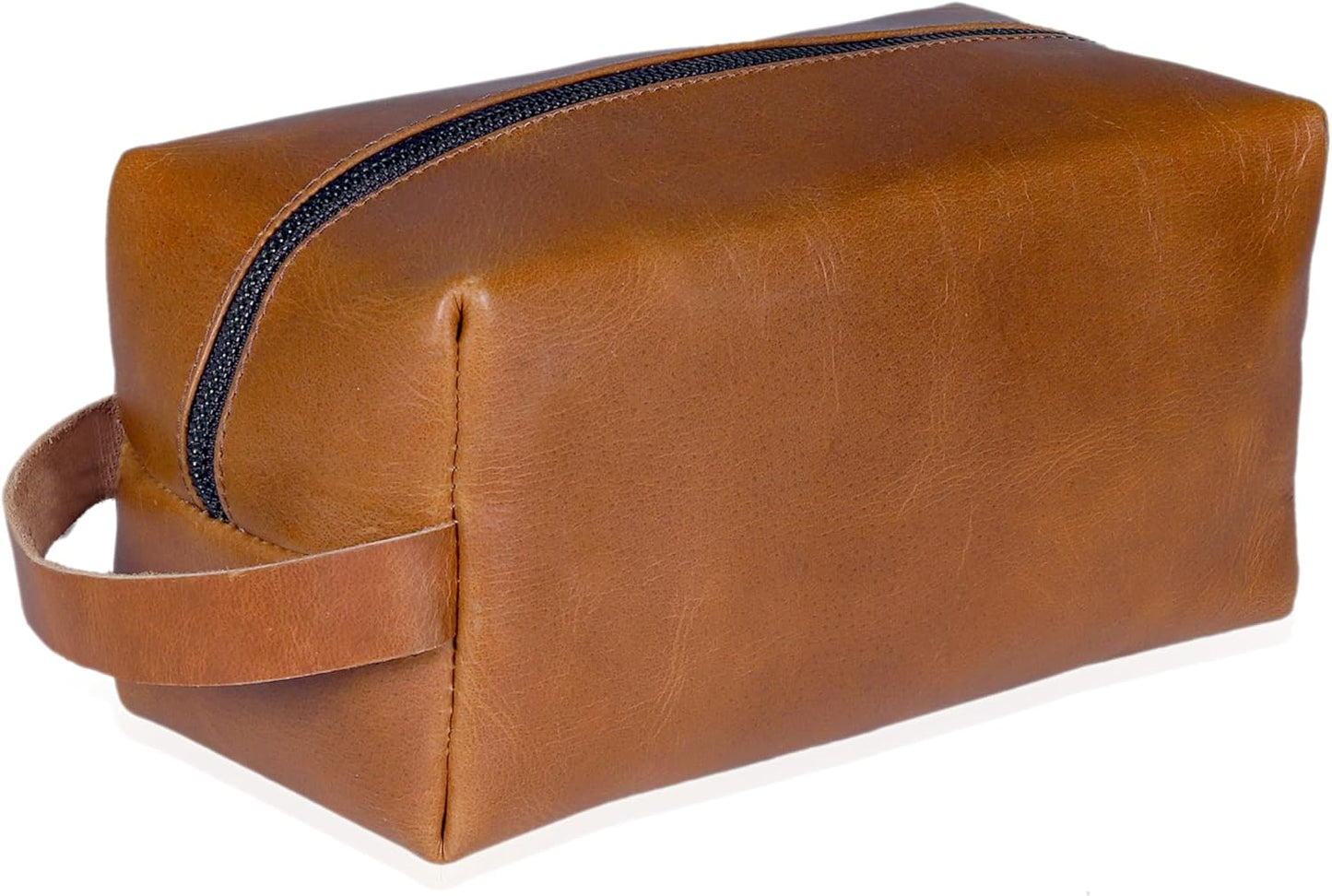 Buffalo Leather Dopp Kit - Travel Toiletry Bag for Men & Women | Zipper Closure, Tan Color