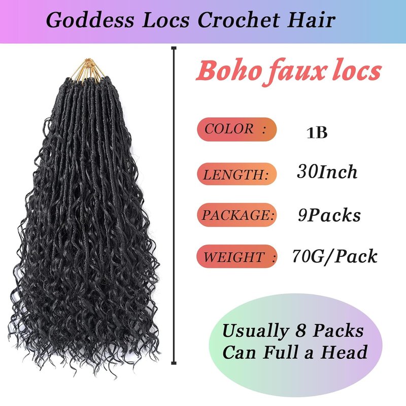 Goddess Locs Crochet Hair - 30 Inch Pre-Looped Bohemian Style with Curly Ends | Perfect for Black Women