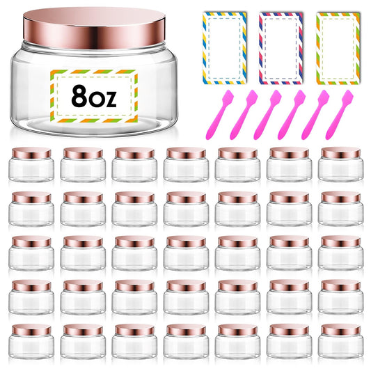 AMORIX 36 Pack Rose Gold 8 oz Plastic Cosmetic Containers With Lids
