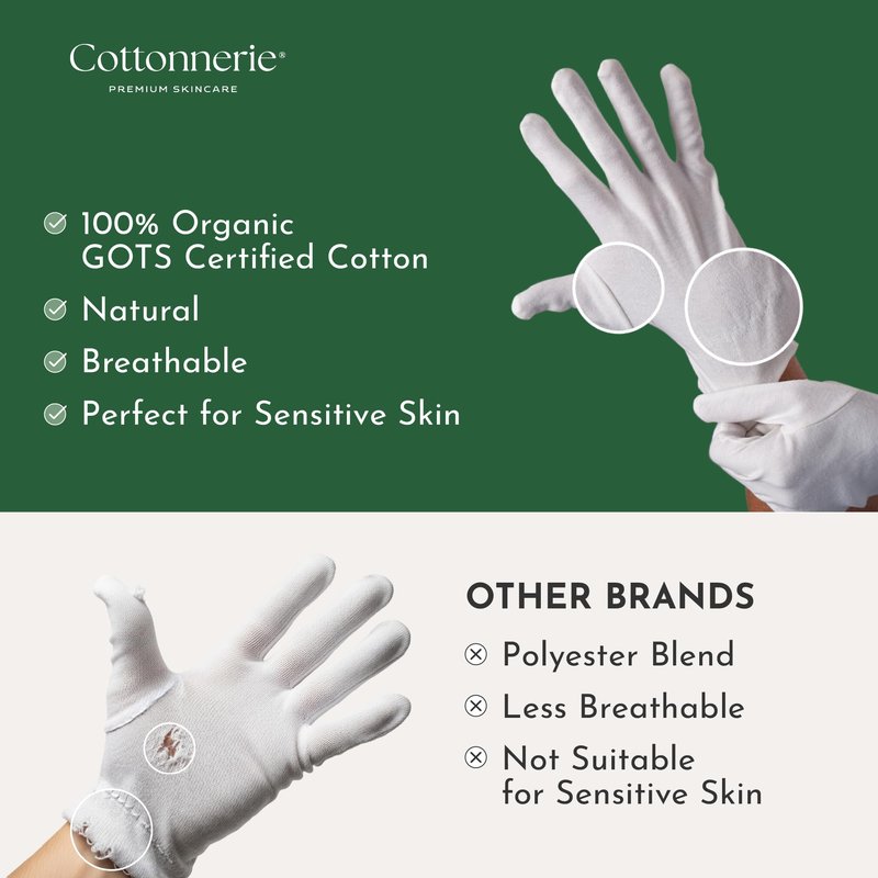 4 Pairs Cottonnerie Organic Cotton Gloves for Dry Hands Sleeping, Moisturizing Gloves Overnight, Hand Moisturizer Gloves, Moisture Gloves for Dry Hands Overnight, Sleeping Gloves, Large