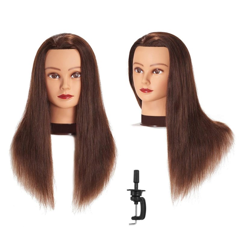 Headstar Mannequin Head 20-22" 100% Human Hair Hairdresser Training Head Manikin Head Styling Training Head Cosmetology Doll Head Hair for Practice Cutting Braiding (E6606LB0414H)