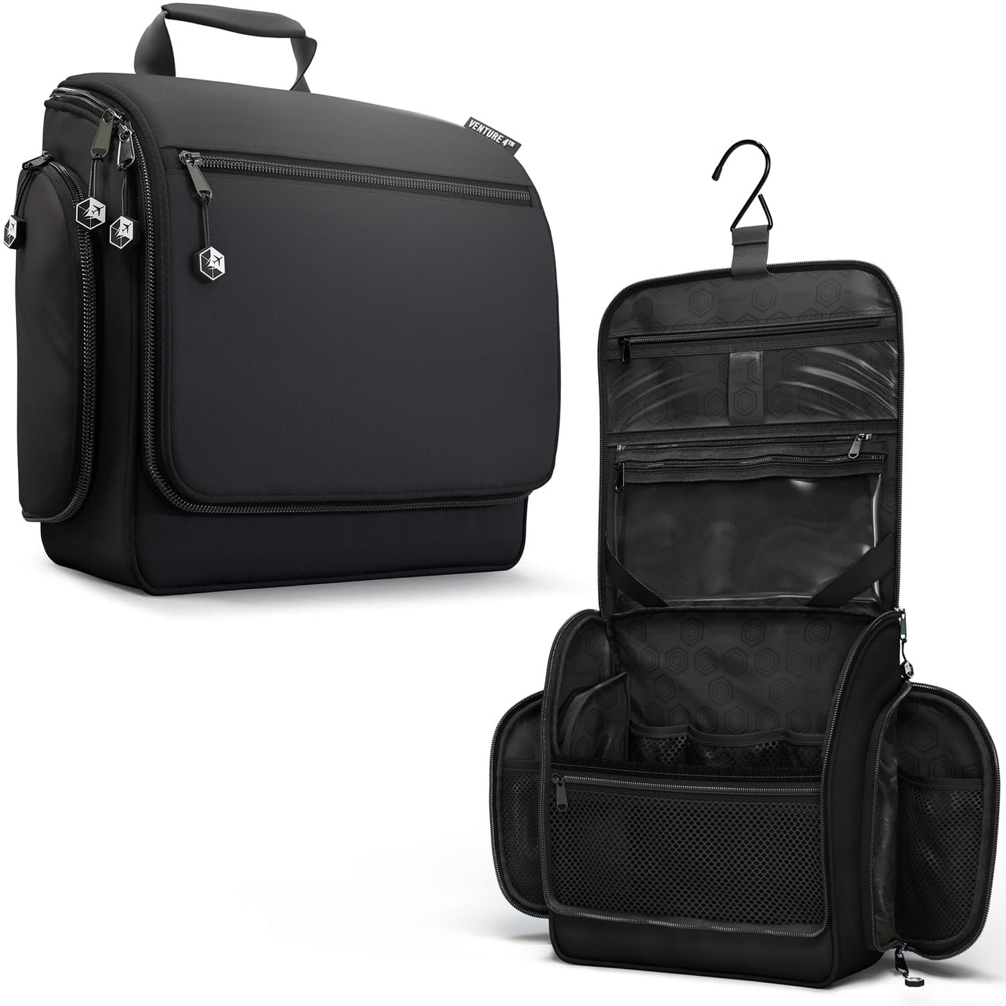VENTURE 4TH Hanging Travel Toiletry Bag, 18 Compartments - Black