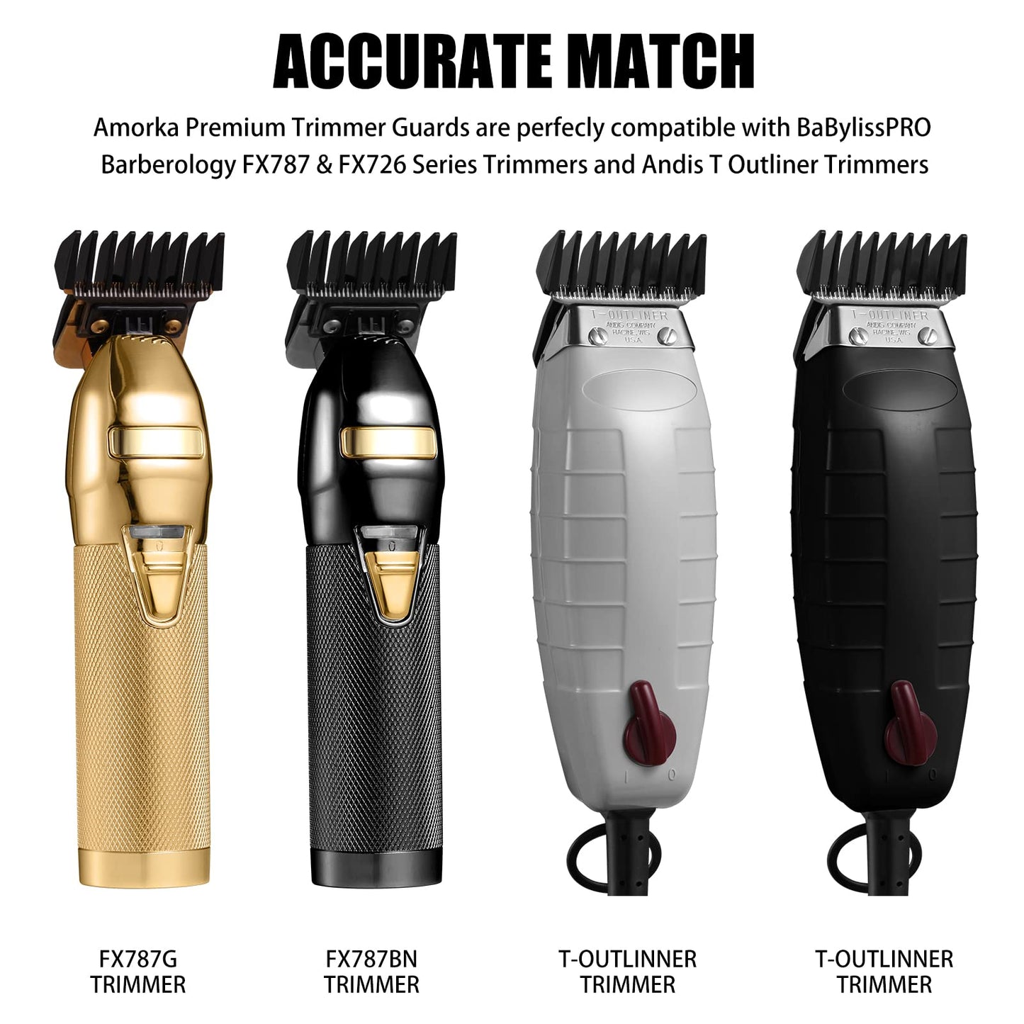 8 Pack Premium Trimmer Guards Fit for BaBylissPRO Barberology FX787 & FX726 Trimmer, Replacement Guards with Metal Spring Clip - From 1/32-5/4 inch Snap on Blade Attachment Combs Set