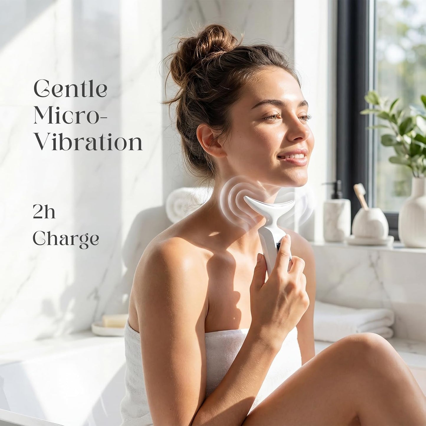 LED Face Massager - 9-Color Facial Device for Neck Wrinkles | Vibration Tool for Skin Care, White