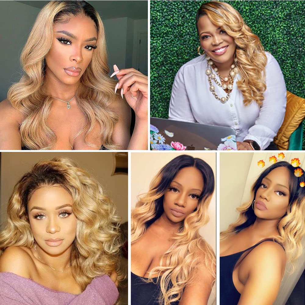 Ombre Lace Closure 4X4 Transparent Lace 14 Inch Free Part With Baby Hair Body Wave Closure For Women Pre Plucked Natural Hairline Peruvian Virgin Hair Real Human Hair Next Day Delivery 1B/27 Closure