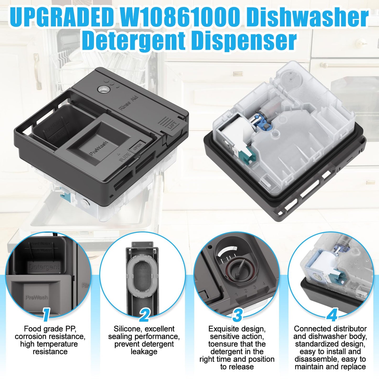 UPGRADED W10861000 W10620296 Dishwasher Detergent Dispenser WDT750SAHZ0 WDT970SAHZ0 Whirlpool Maytag KitchenAid Dishwasher Detergent Dispenser WDT730PAHZ0 Soap Dishwasher Dispenser Replacement Parts