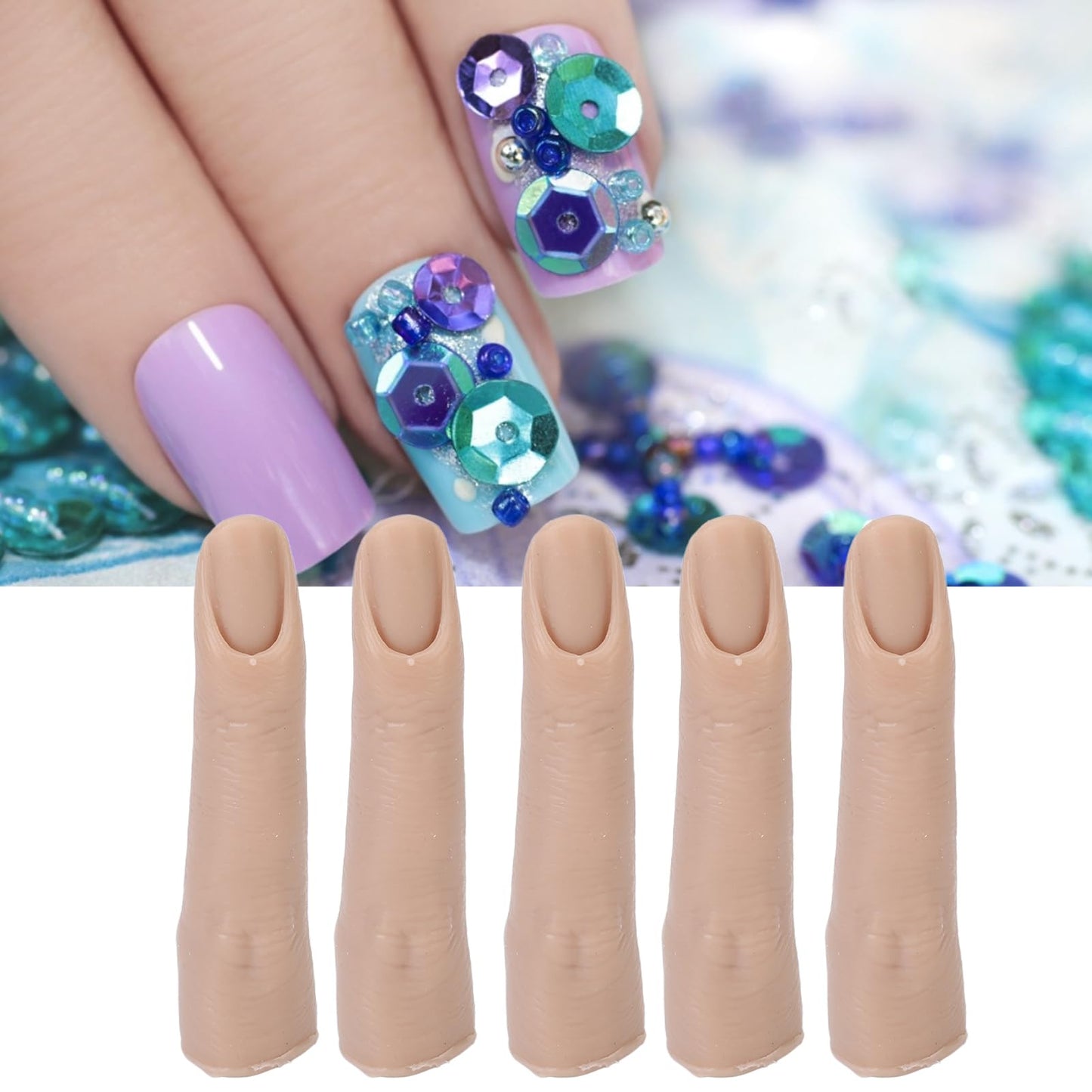 Silicone Joints Nail Finger for DIY Acrylic Nails Practice Flexible Practice Fingers (Dark Skin Color)