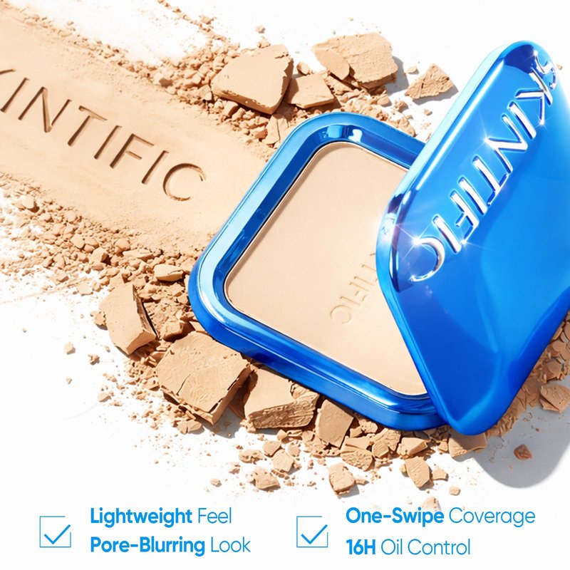 SKINTIFIC Ultra Cover Powder Foundation, Full Coverage Matte Finish, One-Swipe Flawless Pressed Powder with Oil Control, Lightweight & Long-Lasting, Pore-Blurring for Oily Skin