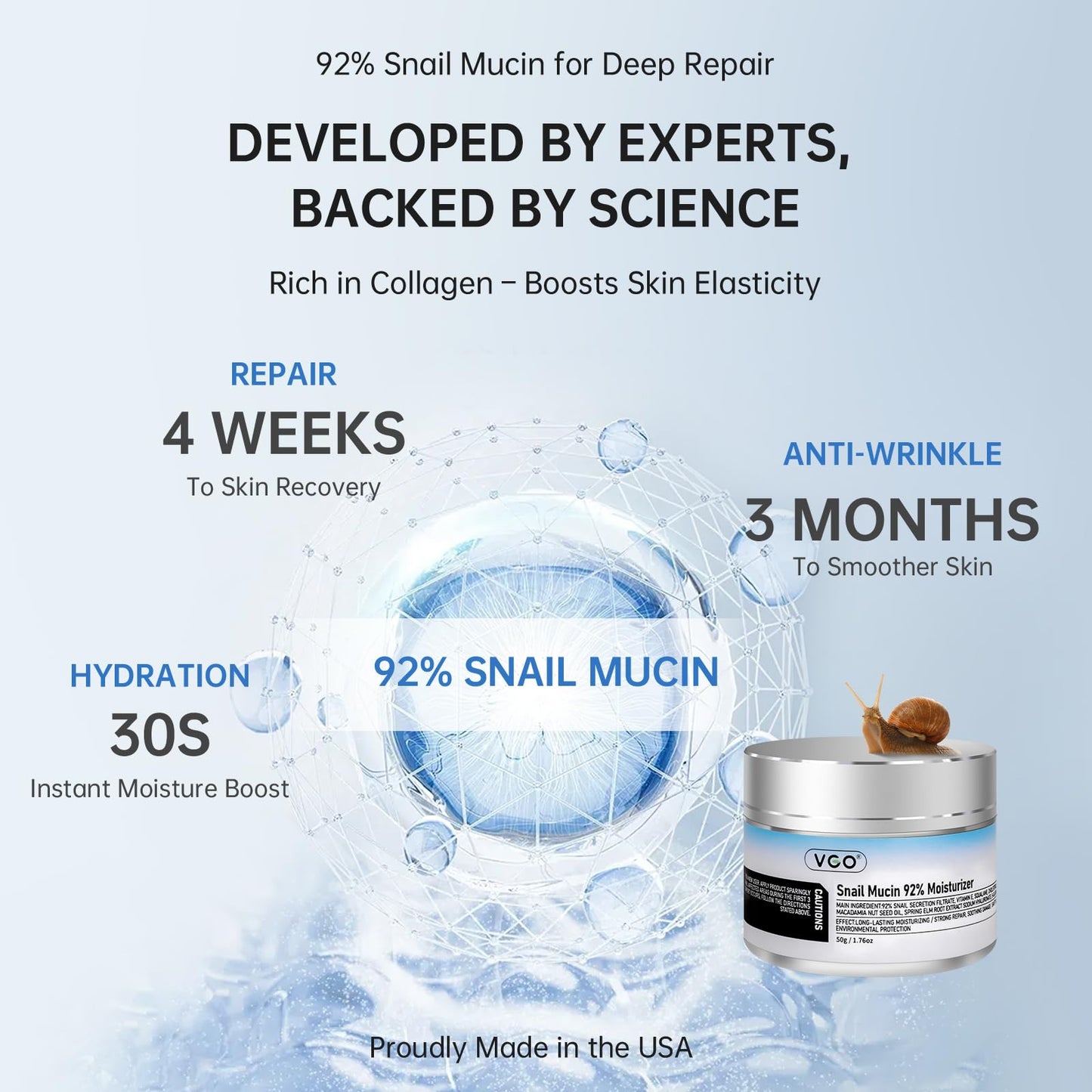 VGO 3 Pack 92% Snail Mucin Moisturizer, Anti Aging, Skin Repair & Hydrating Face Cream with Ceramide & Vitamin E