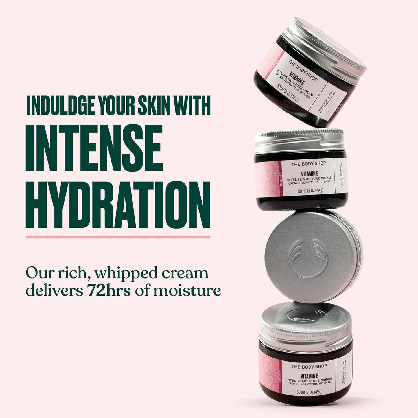 Vitamin E Intense Moisturizer - Hydrating Cream with Hyaluronic Acid for Dry Skin | 1.7 Oz Vegan Formula